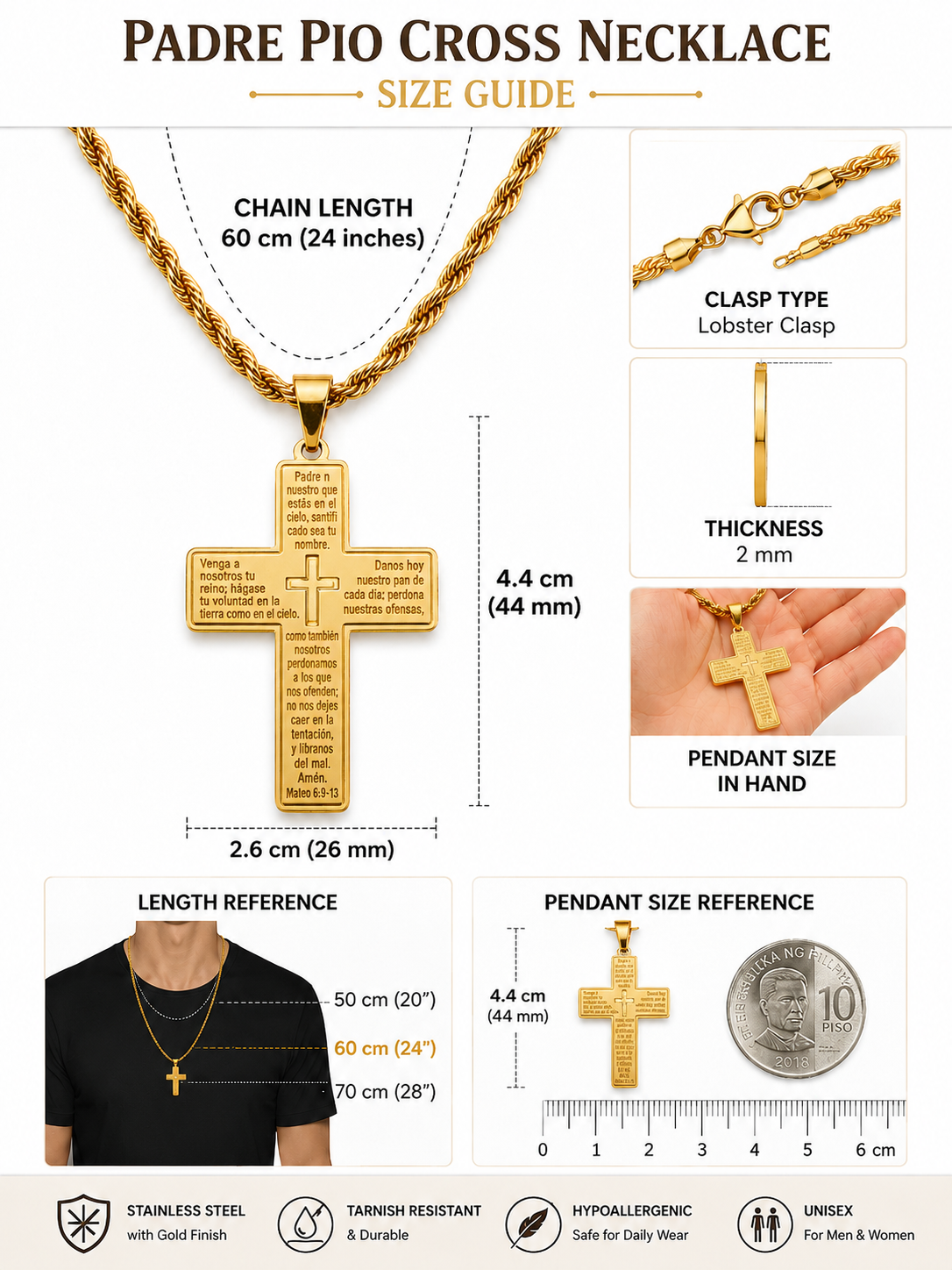 Padre Pio Cross Necklace